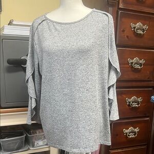 Clara Sun Woo Heather Gray Ruffle Sleeve Blouse